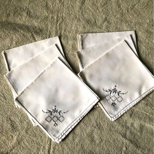 Vintage Linen Napkins, Embroidered, set of 6